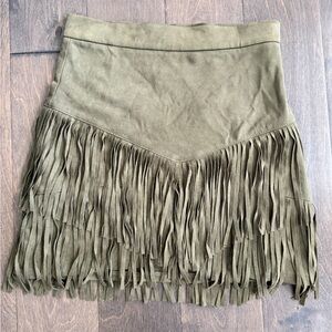 ALTAR’D STATE Faux Suede Green Fringe Women’s Mini Skirt Size Small